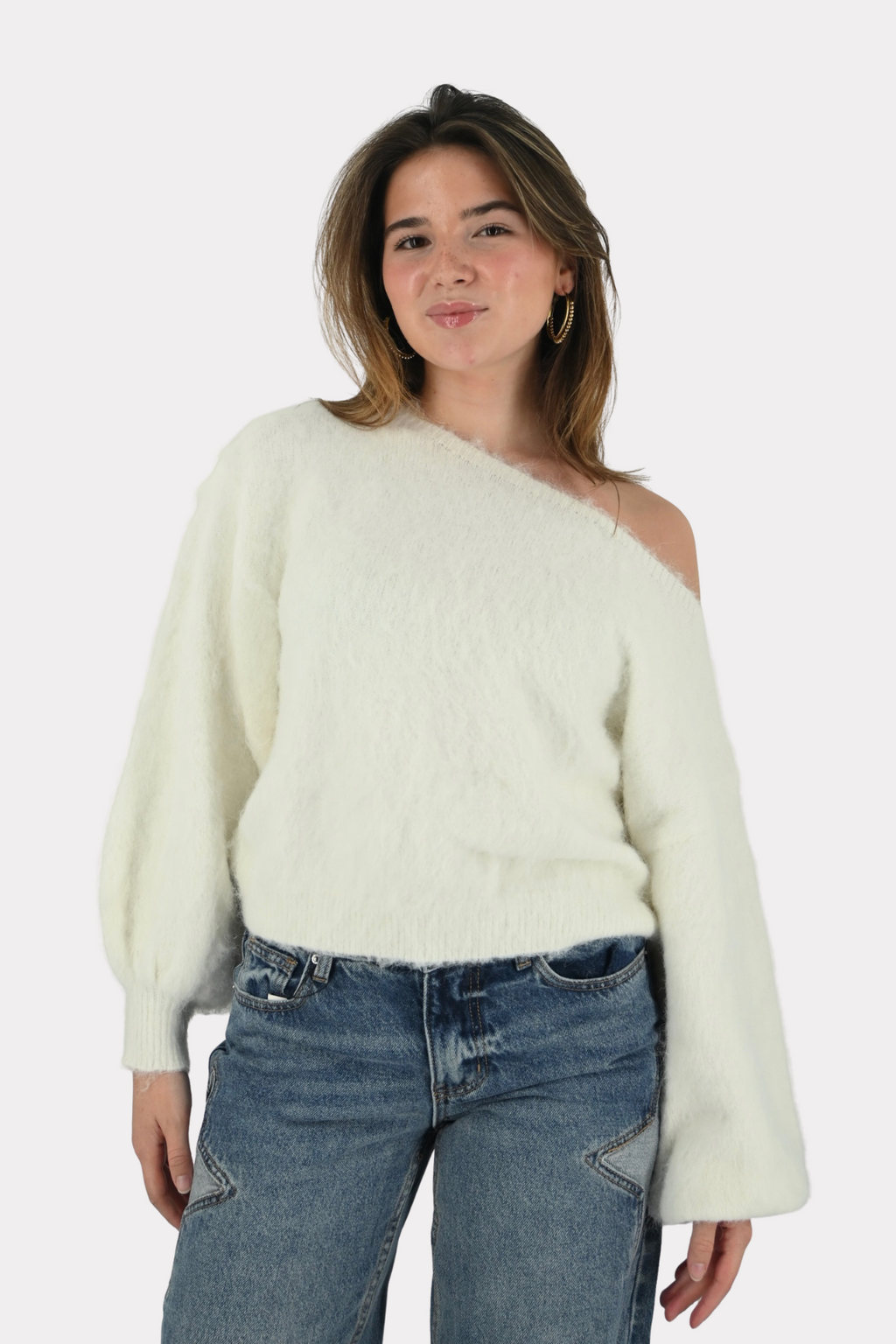 Maira™ | Off shoulder-stickad tröja