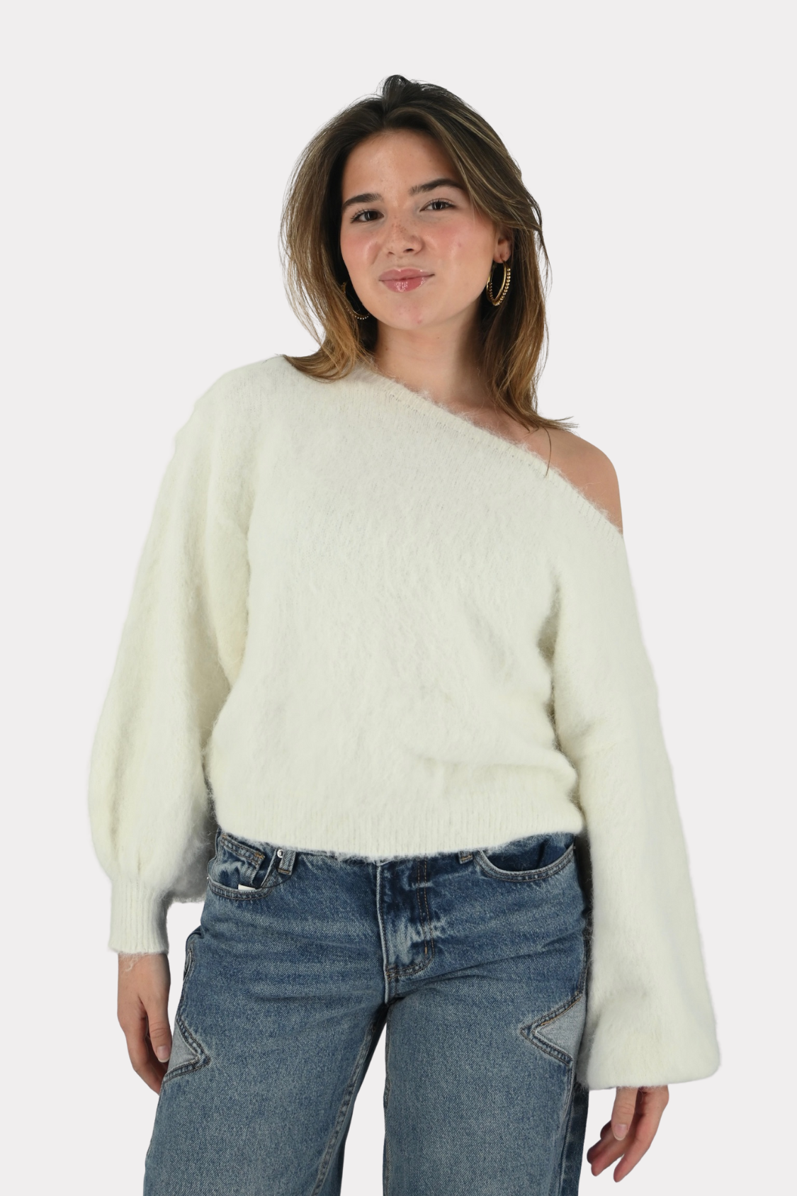 Maira™ | Off shoulder-stickad tröja