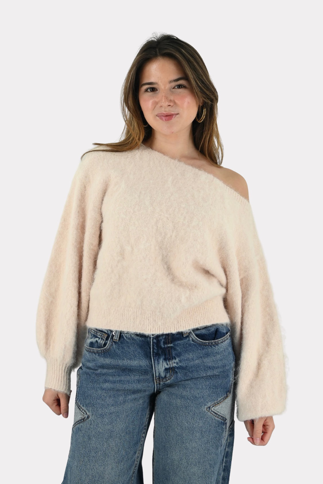 Maira™ | Off shoulder-stickad tröja
