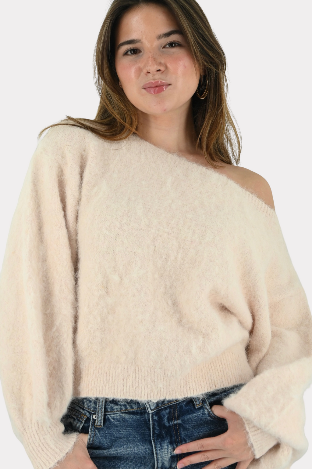 Maira™ | Off shoulder-stickad tröja