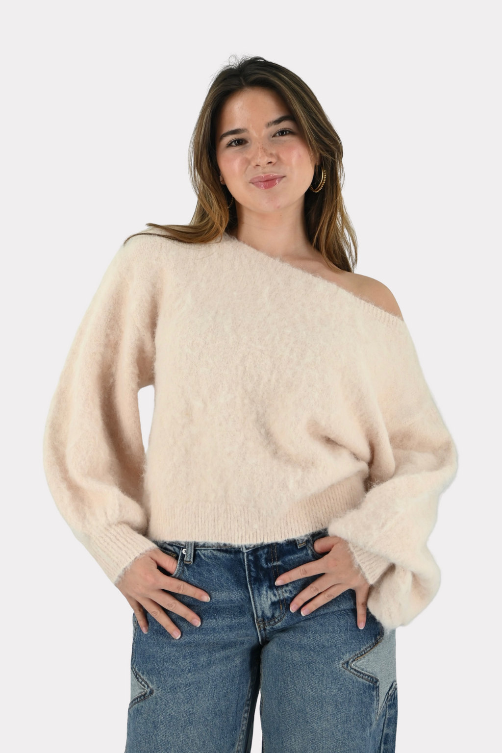 Maira™ | Off shoulder-stickad tröja