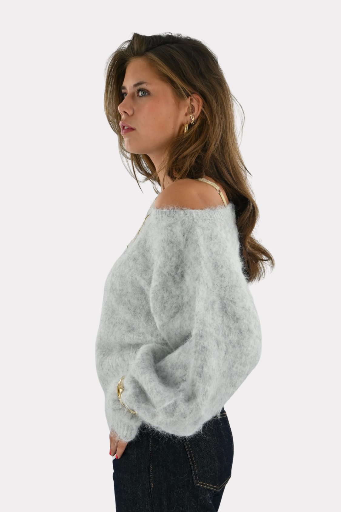 Maira™ | Off shoulder-stickad tröja