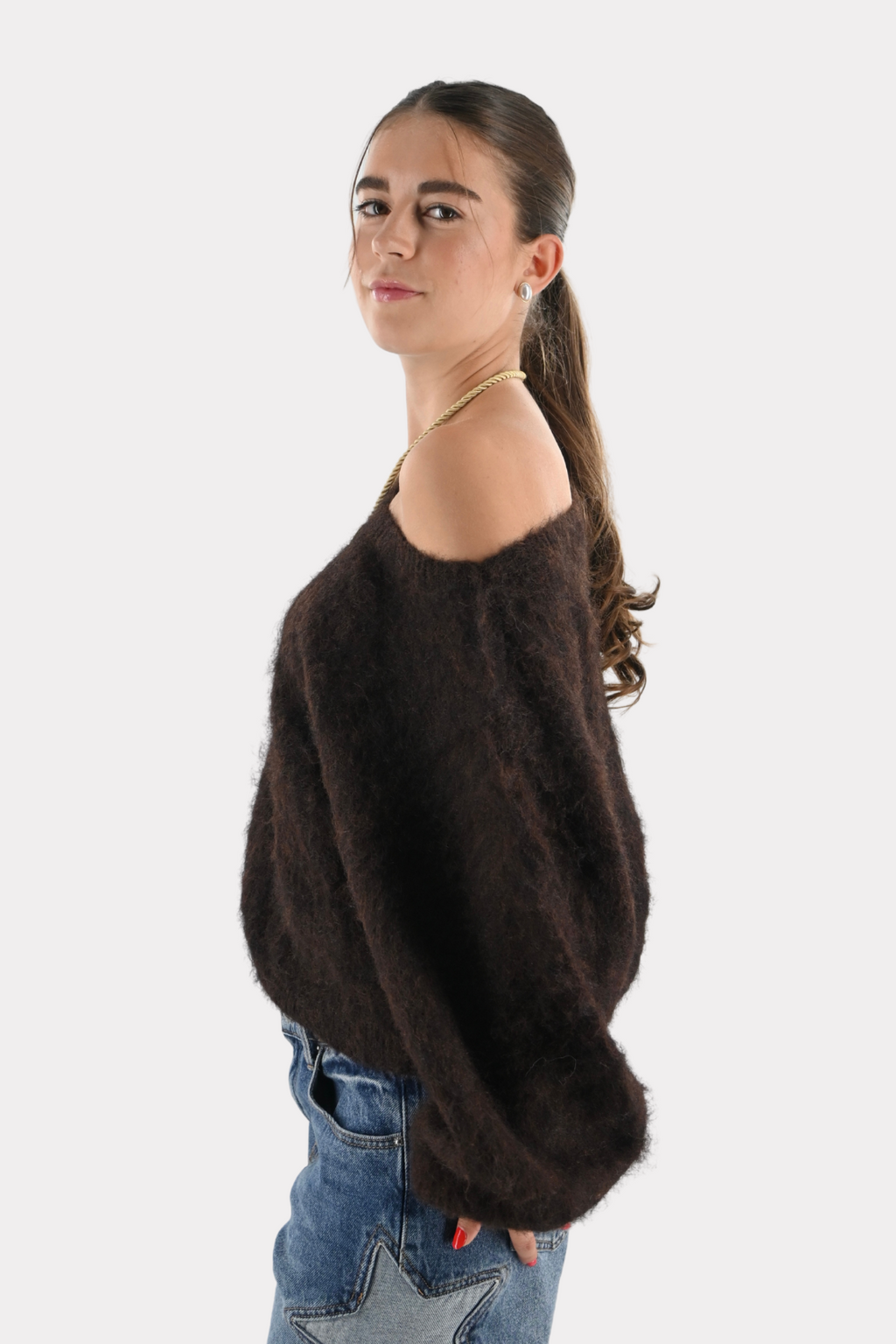 Maira™ | Off shoulder-stickad tröja