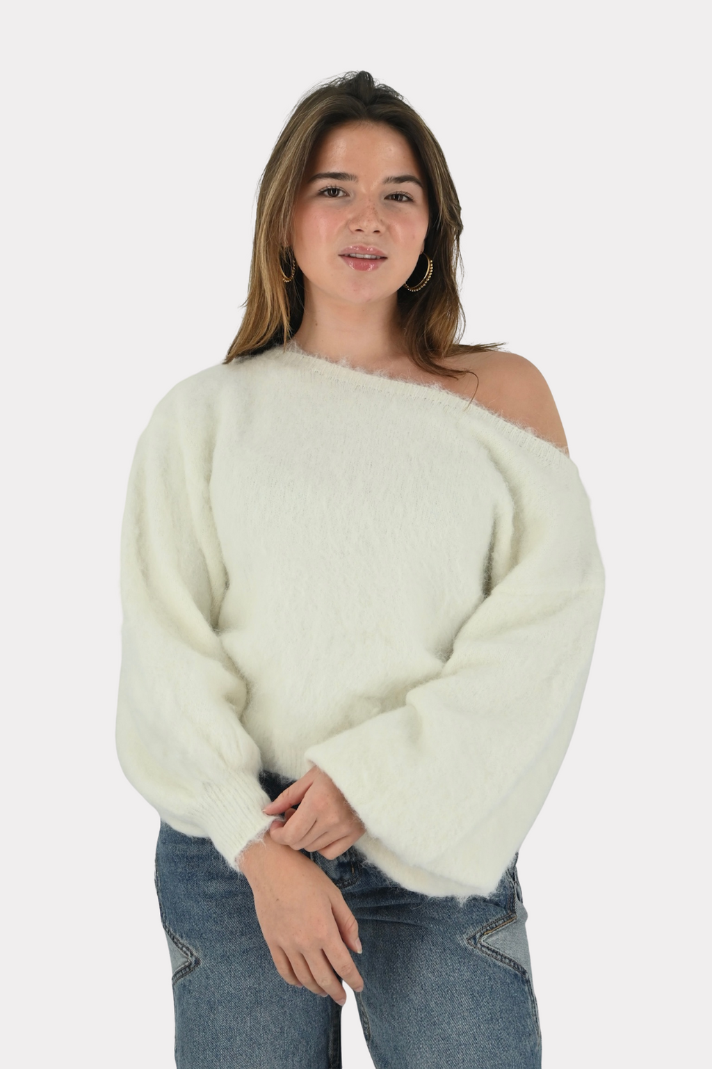 Maira™ | Off shoulder-stickad tröja