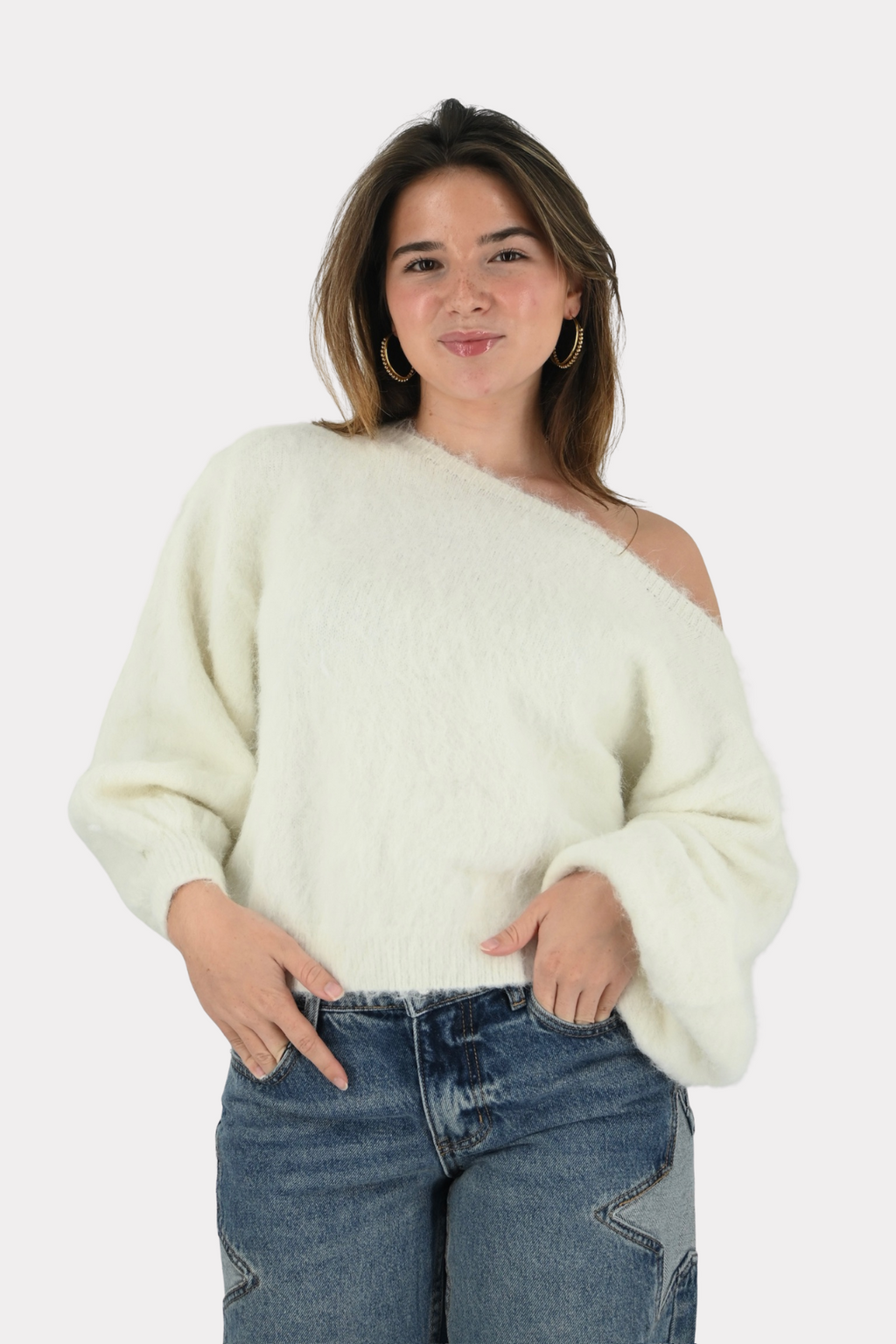 Maira™ | Off shoulder-stickad tröja