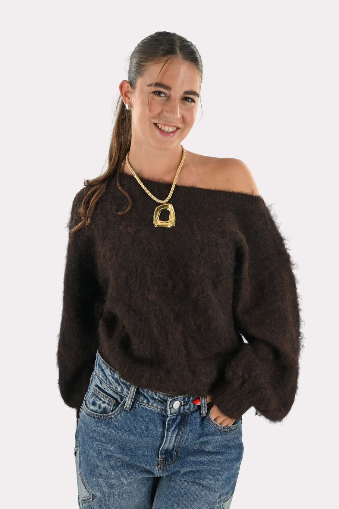 Maira™ | Off shoulder-stickad tröja