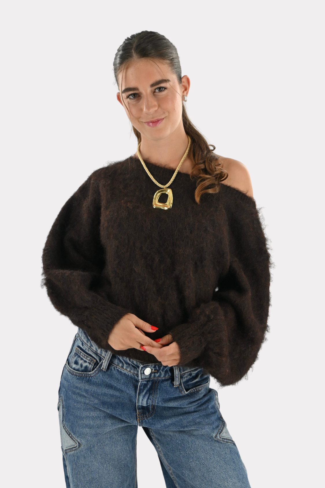 Maira™ | Off shoulder-stickad tröja