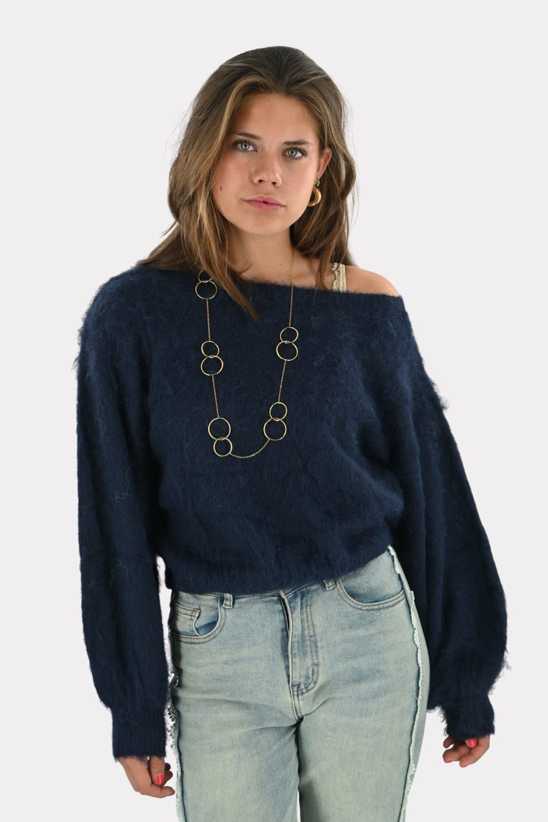 Maira™ | Off shoulder-stickad tröja